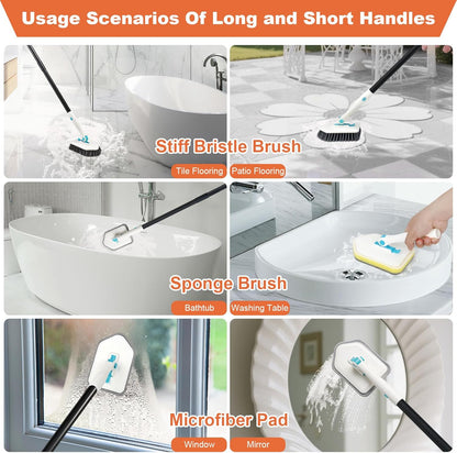 Long Handled Scrub Brush for Shower，3-in-1 Cleaning Brushes with 3 Different Function Cleaning Heads Brush for Shower Cleaning Bathroom Kitchen Walls Tub Tile