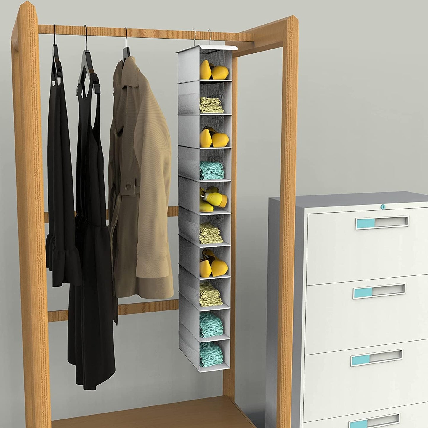 Libeder Hanging Shoe Organizer, 10-Shelf Closet Organizer with 6 Mesh Side Pockets