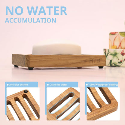 HTB Slotted Bar Soap Holder Teak Wood,Sponge Holder for Kitchen Sink | Self Draining Soap Dish for Shower, Bathroom, Bathtub, RV,Soap Saver Keep Soap Dry,Extend Soap Life,Bathroom Accessories