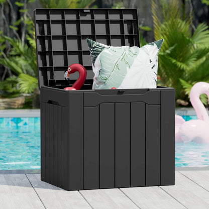 Greesum Outdoor Storage Box 31 Gallon Storage Box with Lid for Patio Furniture, Garden Tools, Pool Supplies, Waterproof and UV Resistant, Lockable, Dark Black