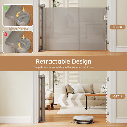 Miumoon One-Hand Operation Retractable Baby Gates, 71 inch Retractable Gate with Reinforced Strip Design to Prevent Crawling Through, 6 FT Retractable Dog Gate for Stairs, Doorways, Hallways