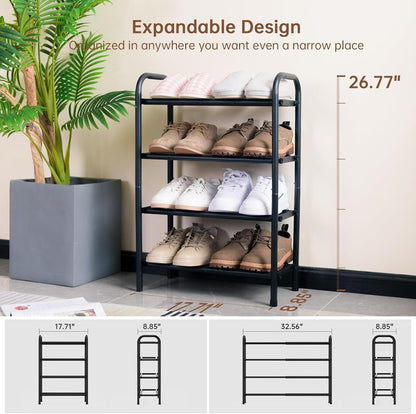 Gonfoam Shoe Rack for Closet, Expandable Shoe Organizer Storage Shelf, Adjustable Metal Free Standing Small Closet Shoe Rack for Entryway, Doorway (2-Tier Black)