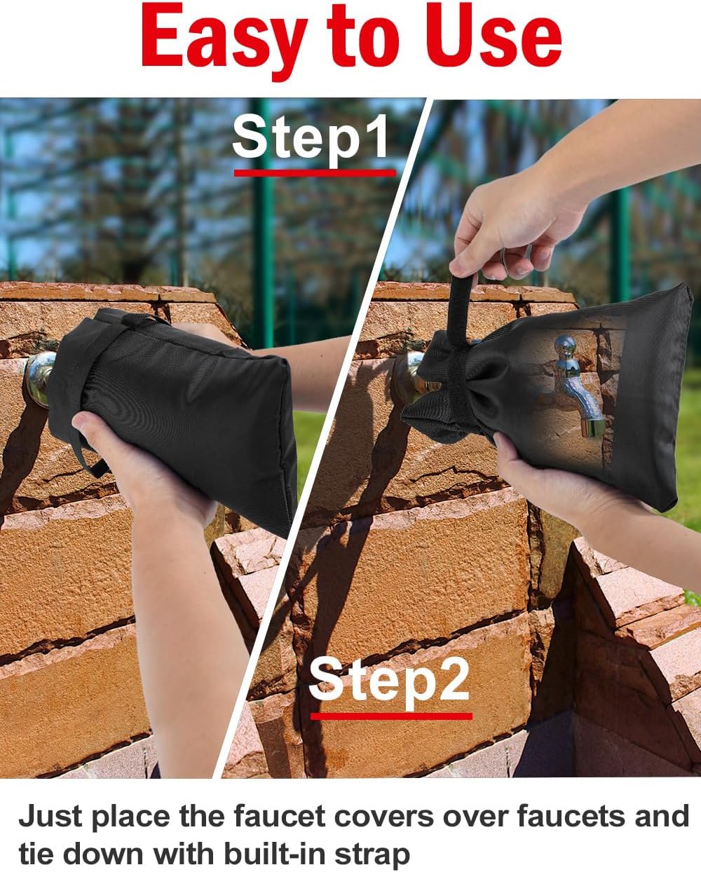 Wohohoho Outdoor Faucet Cover for Winter, 2 Packs Pro 10" H x 7" W Black Outside Freeze Protection, Reusable Waterproof Insulated Spigot Cover, Thickened Garden Faucet Socks Hose Bibs