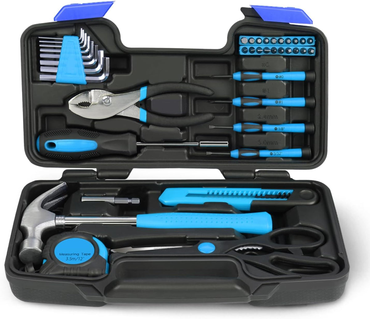 Auto Dynasty Tool Kit for Home, Basic Household Hand Tool Sets with Screwdrivers Combination Tools, All in One Plastic Toolbox Storage Case for College Dorm, Office, Auto Repair (Green)