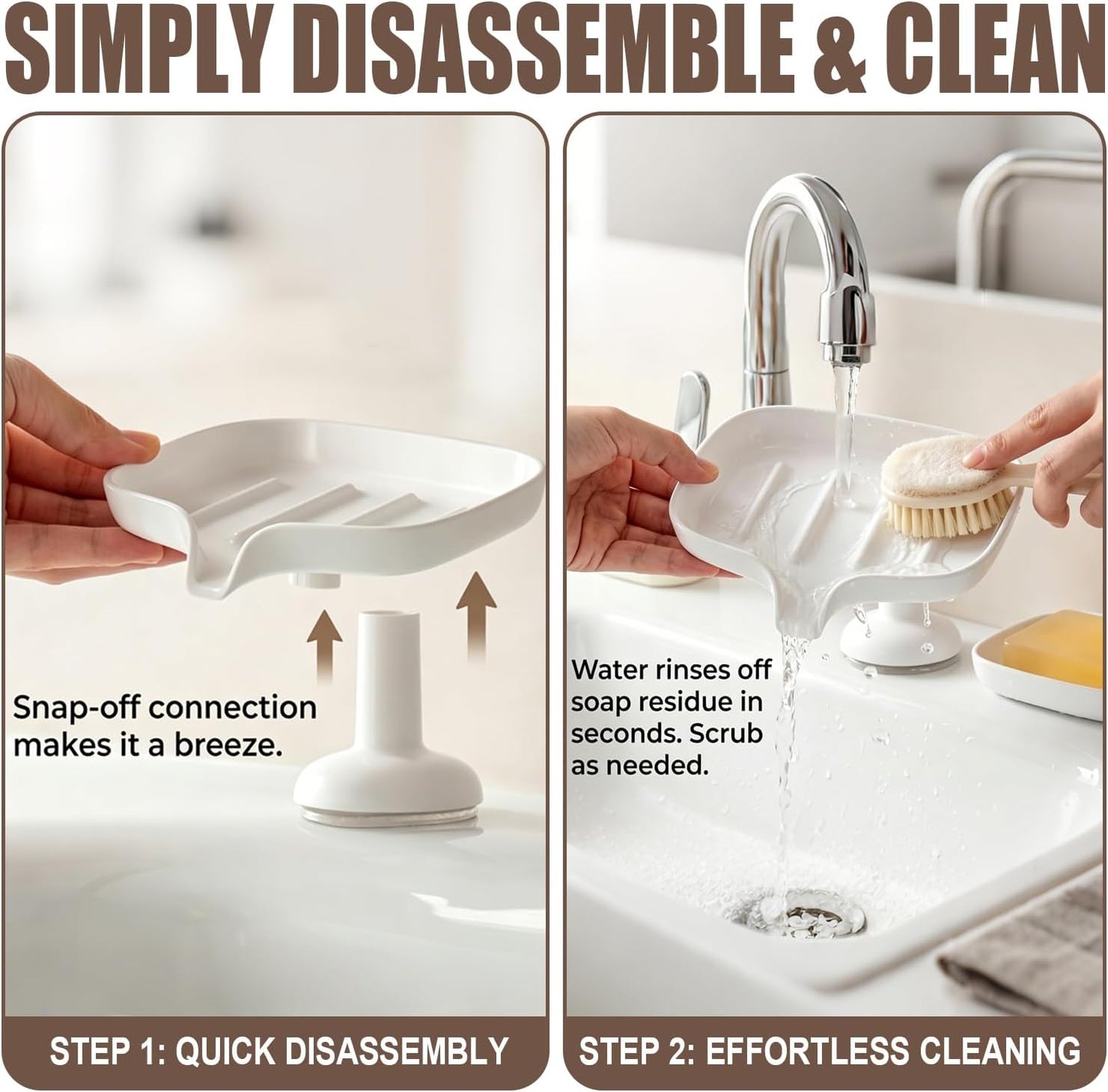 1PCS Self Draining Soap Dish with Suction Cup, Soap Holder for Shower, Bathroom, Sponge Holder for Kitchen Sink, Removable No Damage Stand Bar Soap Tray with Drain Spout Keeps Clean & Dry, White
