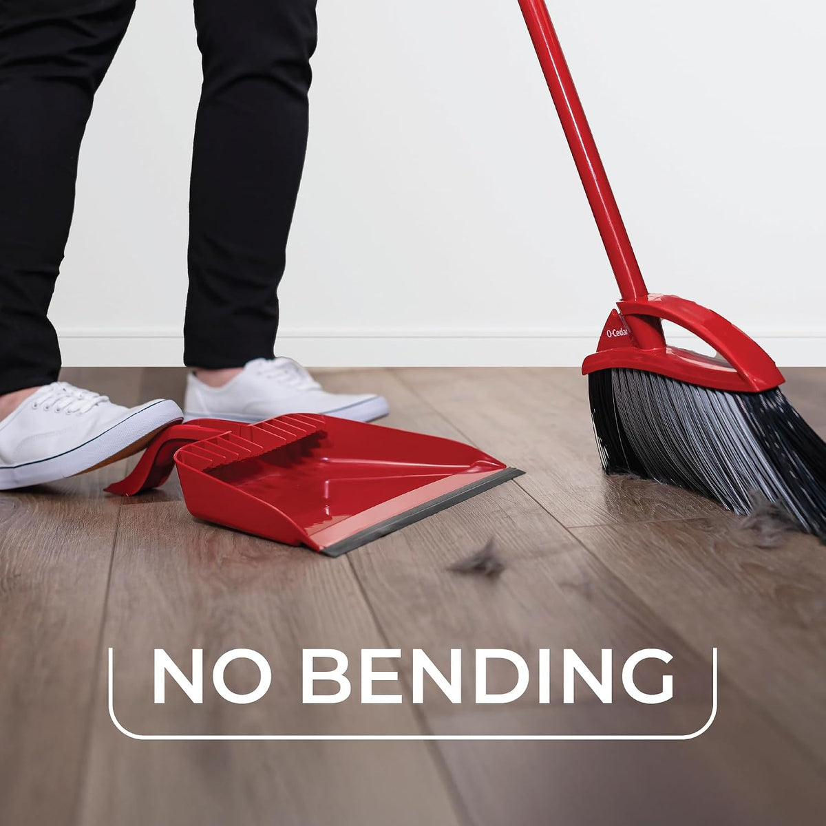 O-Cedar Strong Sweep Broom and Dustpan Set with Detail Brush | Indoor Outdoor Heavy Duty Stiff Bristle Broom | Step-On Dust Pan