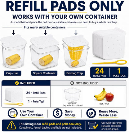 Fruit Fly Traps for Indoors, DIY Fruit Fly Traps - 4X Reuseable Funnel Traps + 24x Clear Sticky Trap - No-Mess, Uses Natural Bait