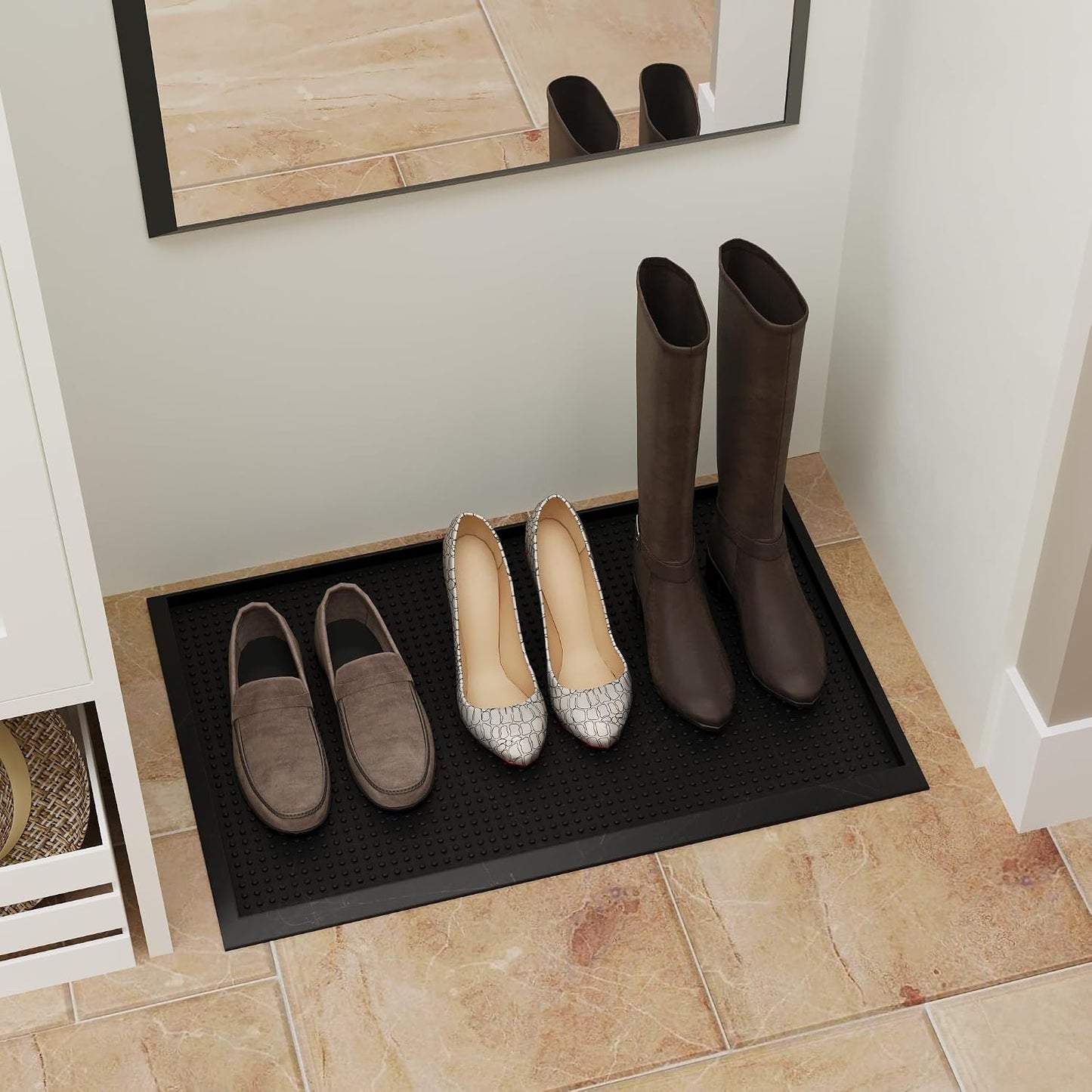 Ottomanson Indoor/Outdoor Boot Tray Non-Slip Rubber 16" x 32" Modern Entryway Mat for Entryway, Patio, Backyard, Garage, 16" x 32", Black