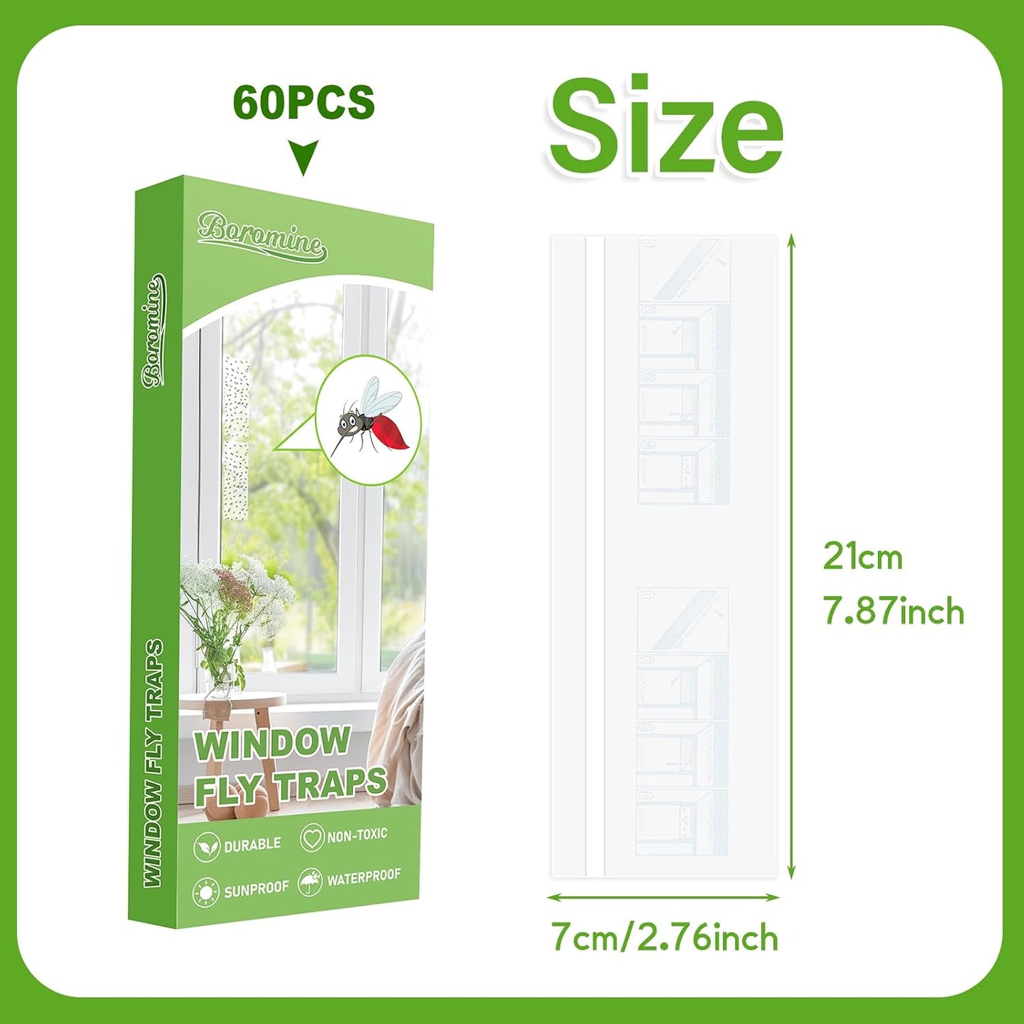 60 Pack Window Fly Traps, Window Sticky Traps, Sticky Non-Toxic Clear Fly Paper Indoor for Home