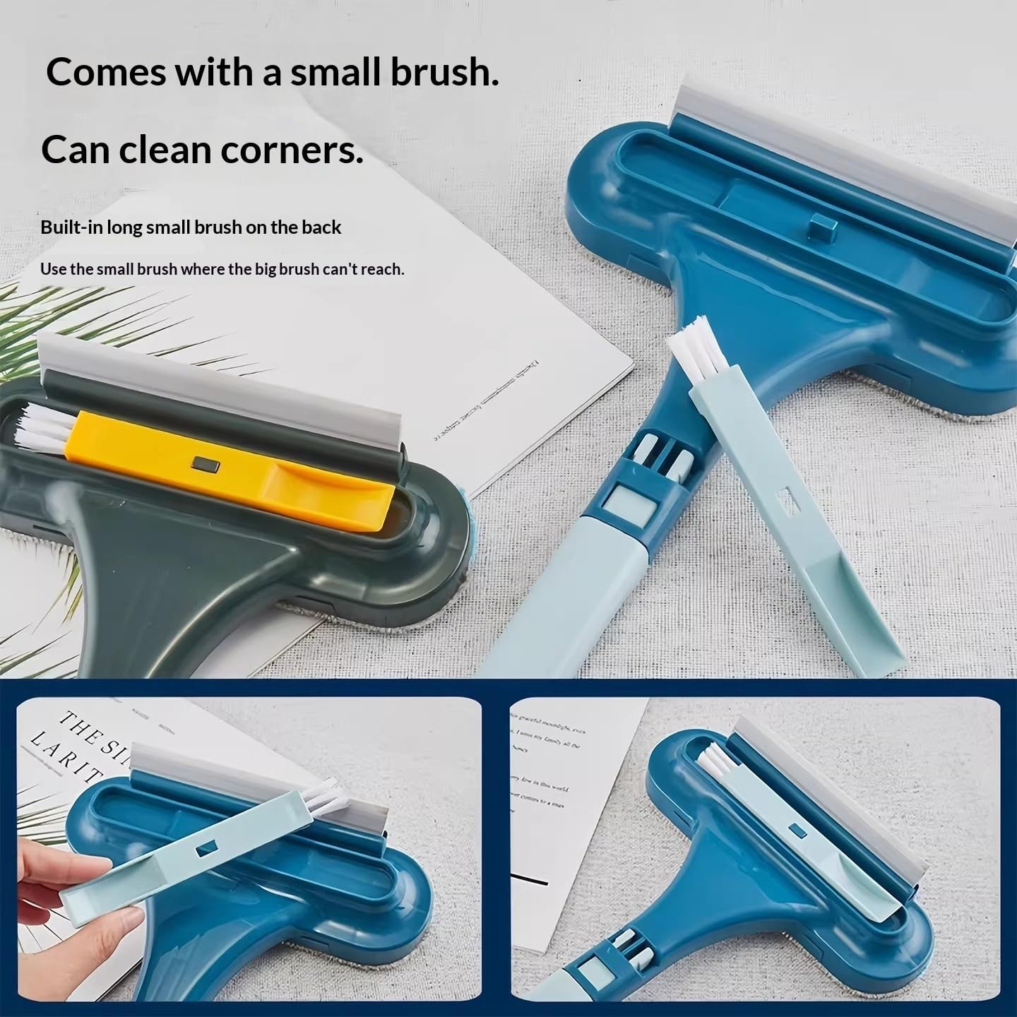 2-in-1 Window Screen Cleaning Brush Double Sided Scrubber with Squeegee No Removal Cleaner for Home Screen Mesh Window Glass Washing Tool (Blue)