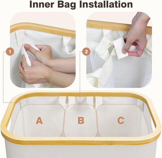 Hampers for Laundry Basket with Lid, 160L Extra Large 3 Section Clothes Divided Organizer for Bedroom, Laundry Room, Dirty Clothing Hamper, Black