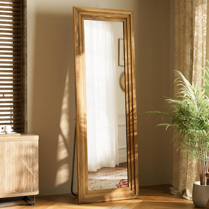 XRAMFY Full Length Mirror 65" x 22", Large Floor Mirror with Solid Wood Frame, Rectangular Style, Freestanding Wall Mounted or Leaning for Bedroom Living Room Entryway, Brown