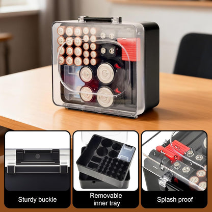 FULLCASE Plastic Battery Organizer with Tester, Battery Storage Case for AA AAA C D 9V Batteries, Portable Battery Holder Box for Home, Travel & Emergency Kits(Case Only) Black