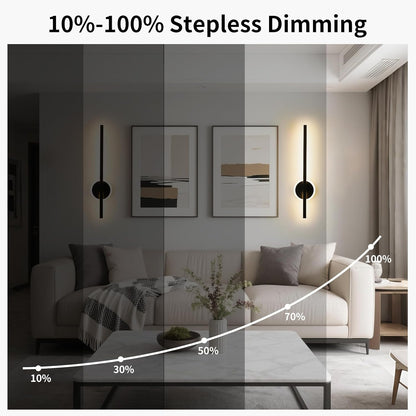 24 Inch Battery Operated Wall Sconce Set of 2, Dimmable Battery Sconces with Remote Control, 8000 mAh Rechargeable Sconces, 350° Rotate Modern LED Lights for Bedroom, Living Room, Black Gold