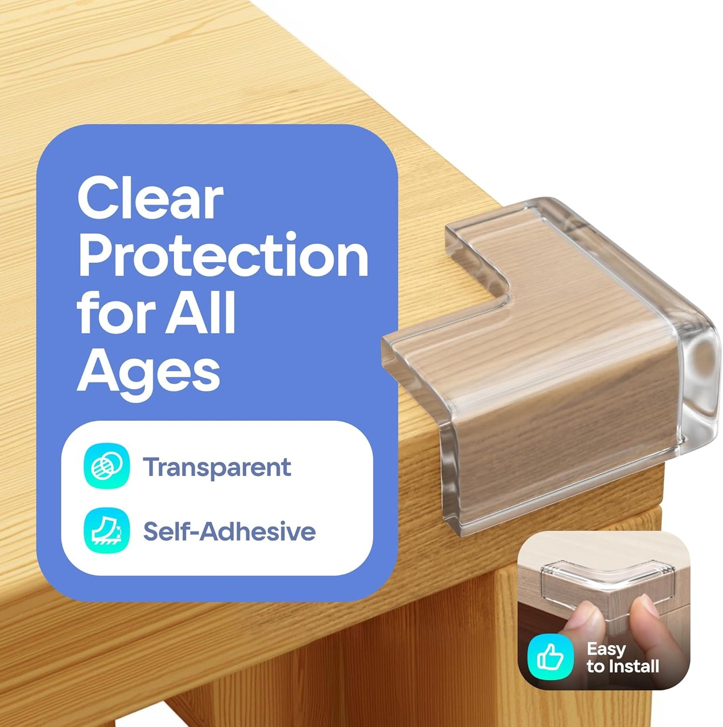 8-Pack Baby Proof Corner Protectors, Clear Furniture Safety Bumpers, Soft Rubber Foam Cushion Guards with Pre-Applied Adhesive, Child Proofing Pads for Tables, Cabinets, Desks, Glass Surfaces