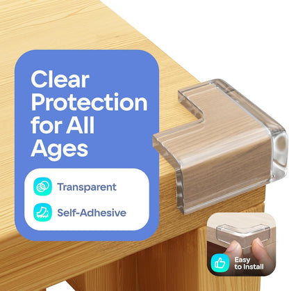 8-Pack Baby Proof Corner Protectors, Clear Furniture Safety Bumpers, Soft Rubber Foam Cushion Guards with Pre-Applied Adhesive, Child Proofing Pads for Tables, Cabinets, Desks, Glass Surfaces