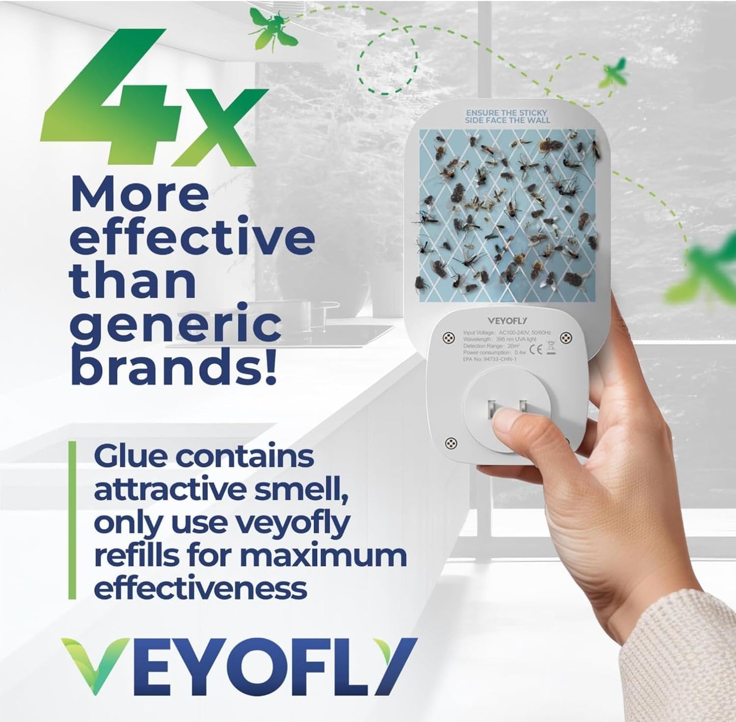 VEYOFLY Fruit Fly Traps for Indoors (2 Device + 4 Refills), Gnat Trap Indoor Plug in, Bug Traps, Flying Insect Trap, Gnat Traps for House Indoor, Fly Trap Indoor for Home Bug Light, Gnats Catcher