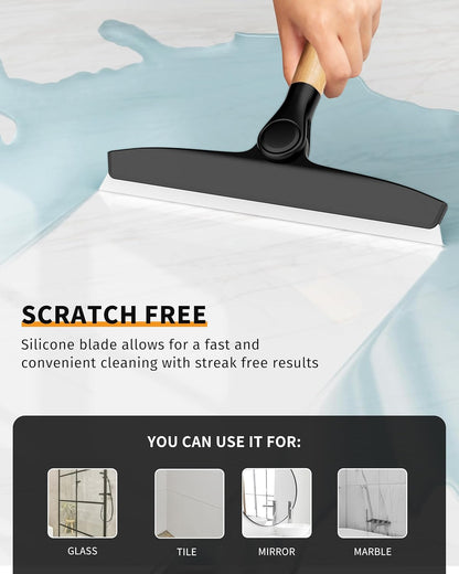 MR.SIGA All Purpose Silicone Squeegee for Shower Door, Mirror, Glass, Streak Free Shower Squeegee, Pivoting Bamboo Handle, Includes 1 Suction Hook, 10 inch Wide, 1 Pack