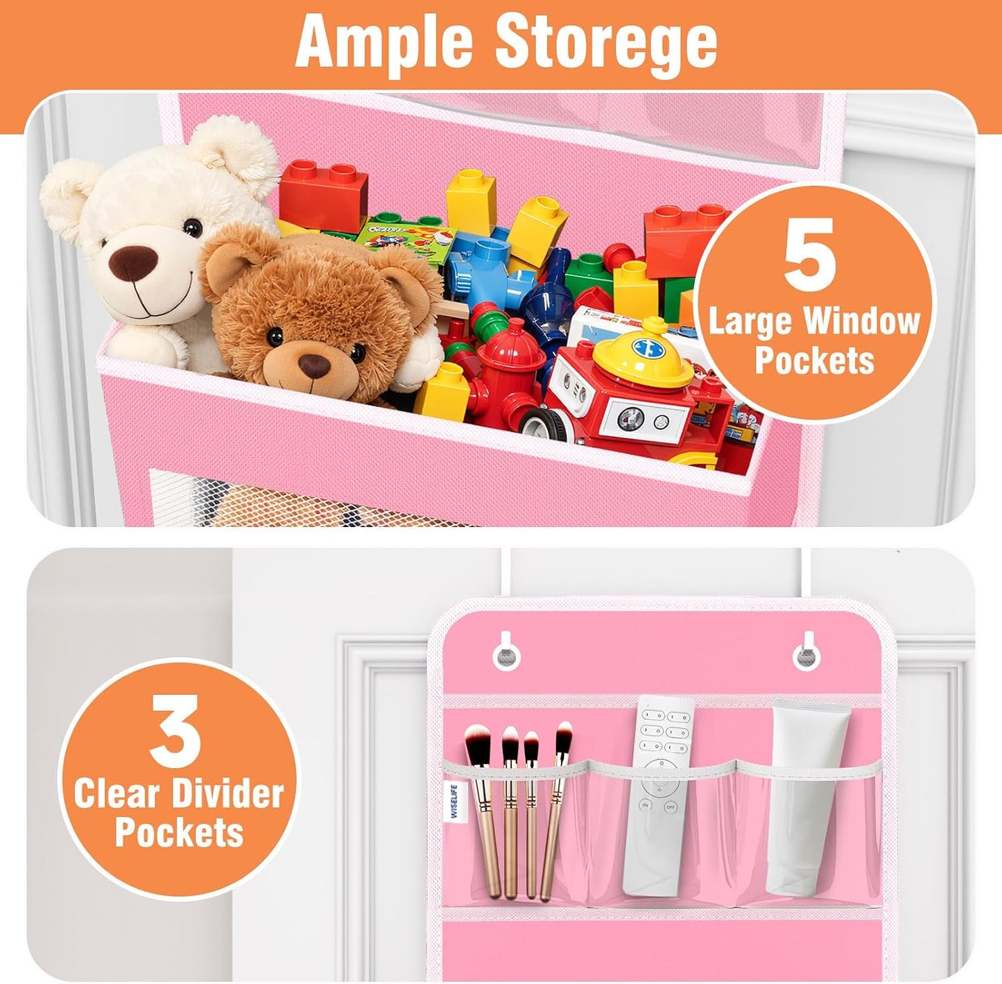 WISELIFE Over The Door Organizer Storage 4 Shelves Large Capacity Hanging Bedroom Storage Solution with 6 Side Pockets for Dorm Bathroom Pantry Nursery and Baby Essentials Holds up to 40 Lbs (Black)