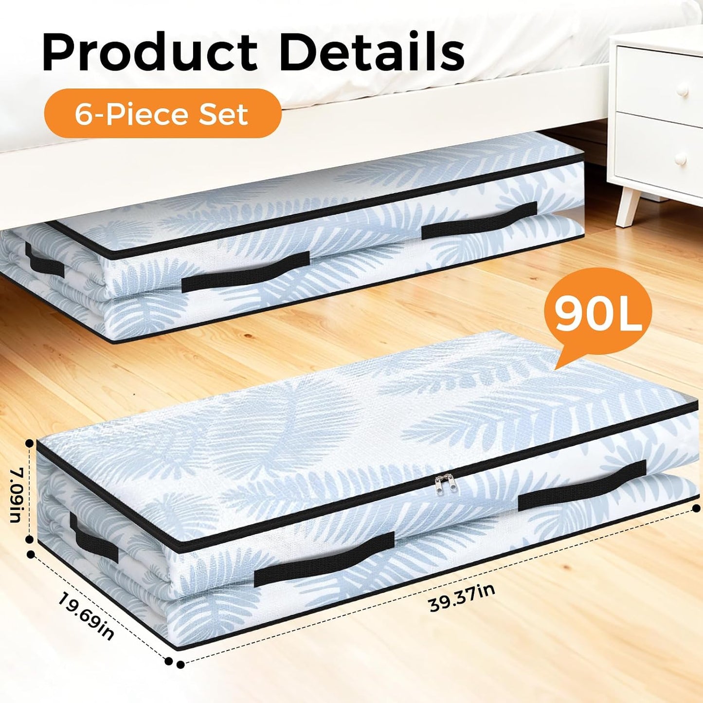 6 Pack Under Bed Storage Bags, 60L Foldable Clear Storage Containers with Handles, Dual Zippers for Comforter, Clothes, Bedding, Linen Sheets, Sweaters, Blanket Storage
