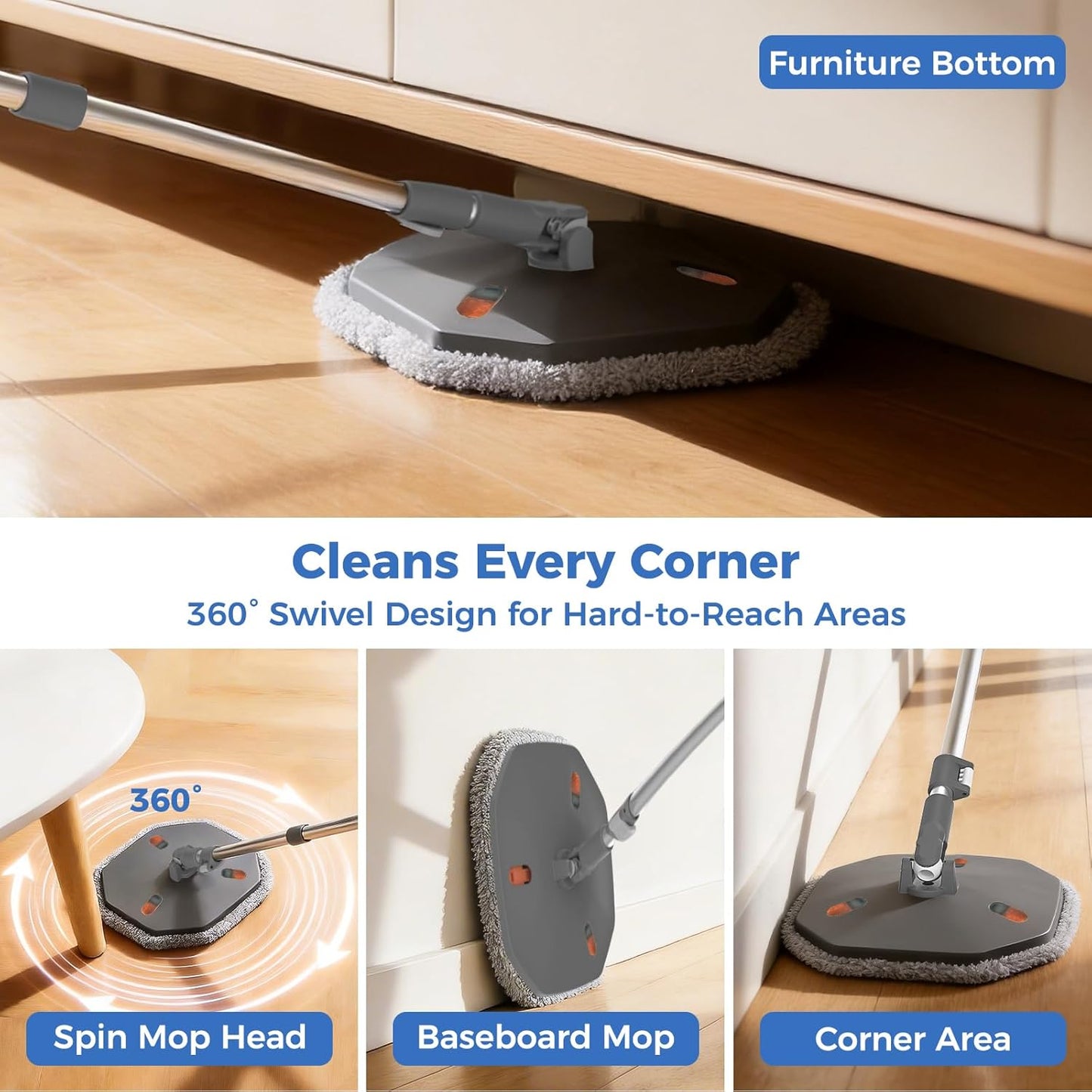 YASHE Spin Mop and Bucket System with True Clean Water Separation, Innovative Detachable Inner Clean Water Bucket for Easy Rinsing, Hands-Free Wringing Floor Mop with 2 Washable Microfiber Pads