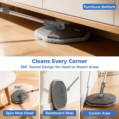 YASHE Spin Mop and Bucket System with True Clean Water Separation, Innovative Detachable Inner Clean Water Bucket for Easy Rinsing, Hands-Free Wringing Floor Mop with 2 Washable Microfiber Pads