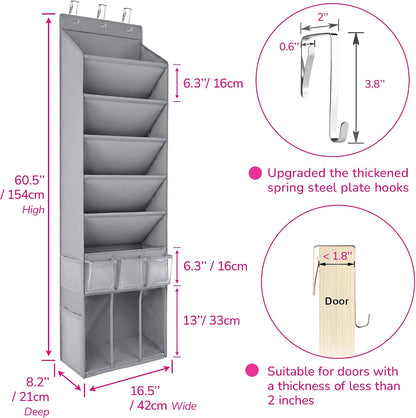 3in1 Over The Door Shoe Organizer with 5 Slanted Compartments,Removable Storage Bin & Transparent Pockets,Thickened Waterproof Oxford Fabric Shoes Rack for Shoes,Boots,Toys,Daily Essentials. (Beige)