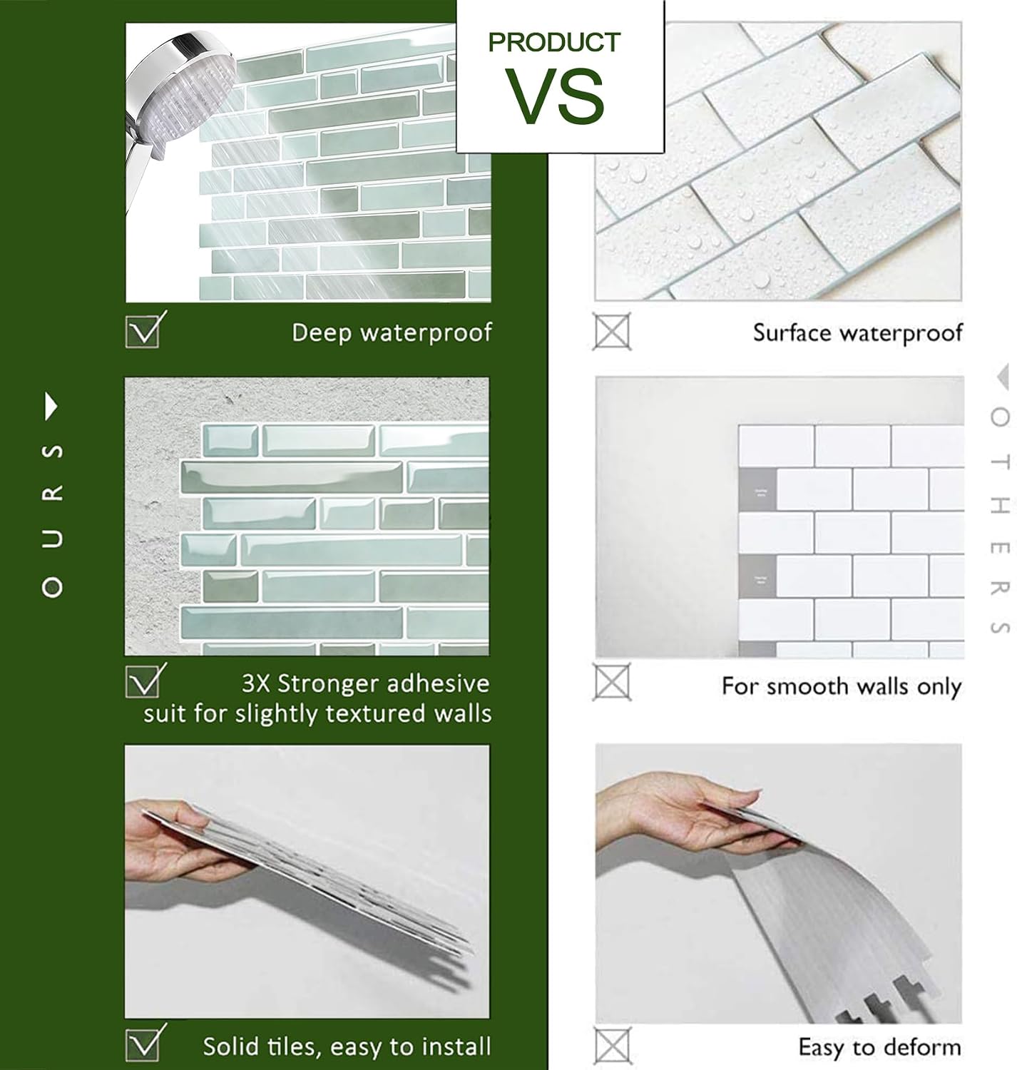 STICKGOO Peel and Stick Backsplash - 10 Sheets of 12”×12” - 3D Self Adhesive Peel and Stick Tile Backsplash for Kitchen & Bathroom