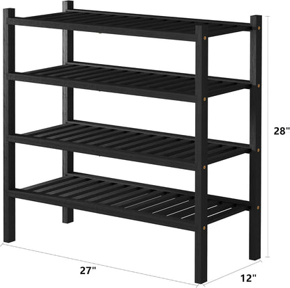 ROMGUAR CRAFT 3 Tier Bamboo Shoe Rack for Closet Free Standing Wood Shoe Shelf Storage Organizer for Entryway Small Space Stackable 27"x11"x20" (Natural)