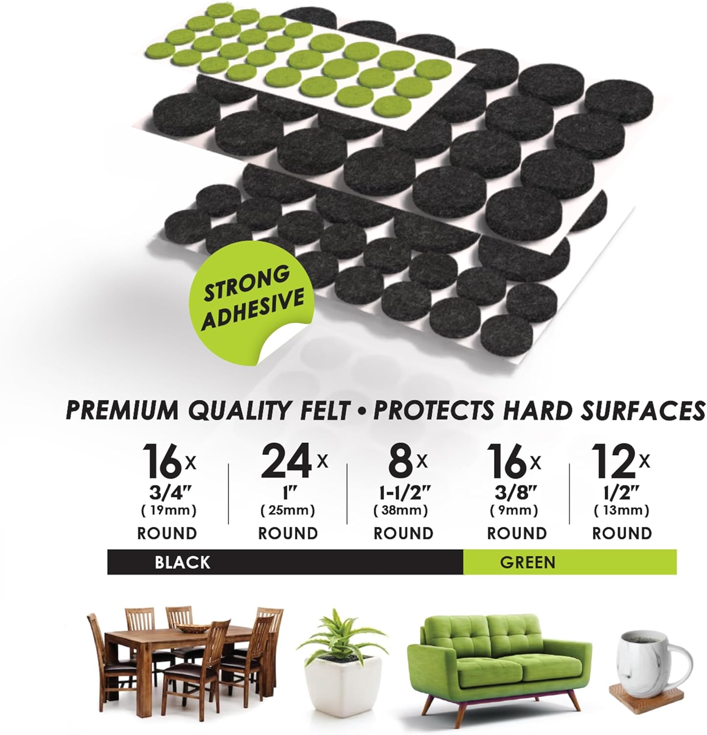 GorillaFelt Chair Leg Floor Protectors/Felt Chair Glides (Set of 16) Tap-On Felt Furniture Pads Guaranteed to Stay On, 1 Inch Round Chair Sliders