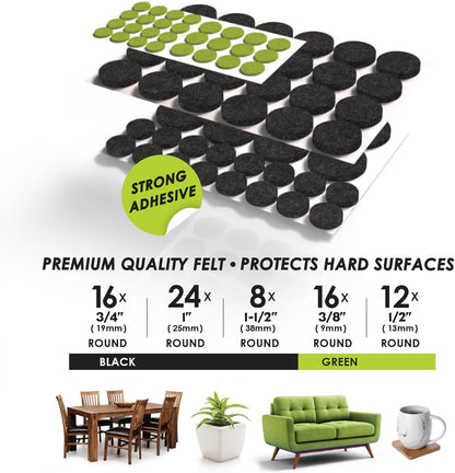 GorillaFelt Chair Leg Floor Protectors/Felt Chair Glides (Set of 16) Tap-On Felt Furniture Pads Guaranteed to Stay On, 1 Inch Round Chair Sliders