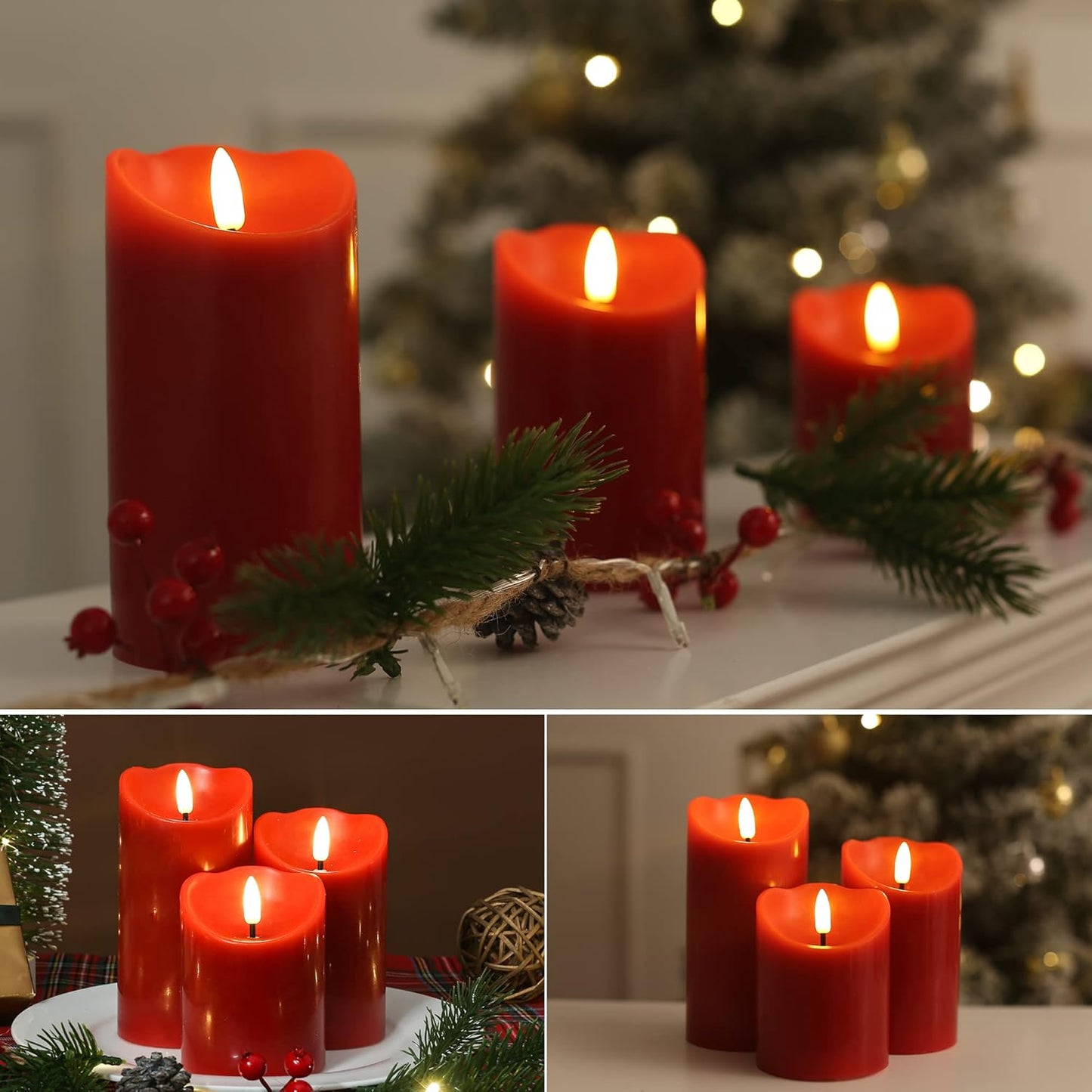 LUSHARBOR Flameless Candles with Remote, 3 Pack Battery Operated Candles Flickering Real Wax LED Fake Pillar Candles with Timer for Wedding Home Party, White