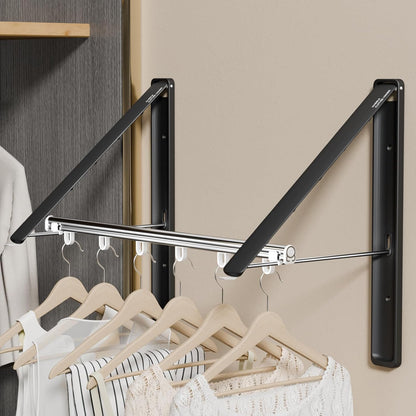 Retractable Clothes Drying Rack for wall clothes hanger rack for Laundry | Folding Hanger Rack Laundry Hanger Dryer Rack, Easy to Install, Closet Storage Organization, Space Saving Aluminium,Walnut