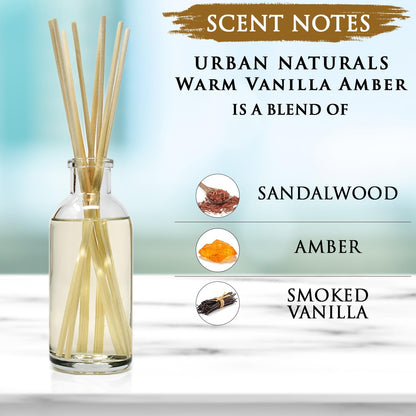 Urban Naturals Smoked Vanilla Reed Diffuser Set with Vanilla Bean, Sandalwood & Leather | Made in the USA - Colors A