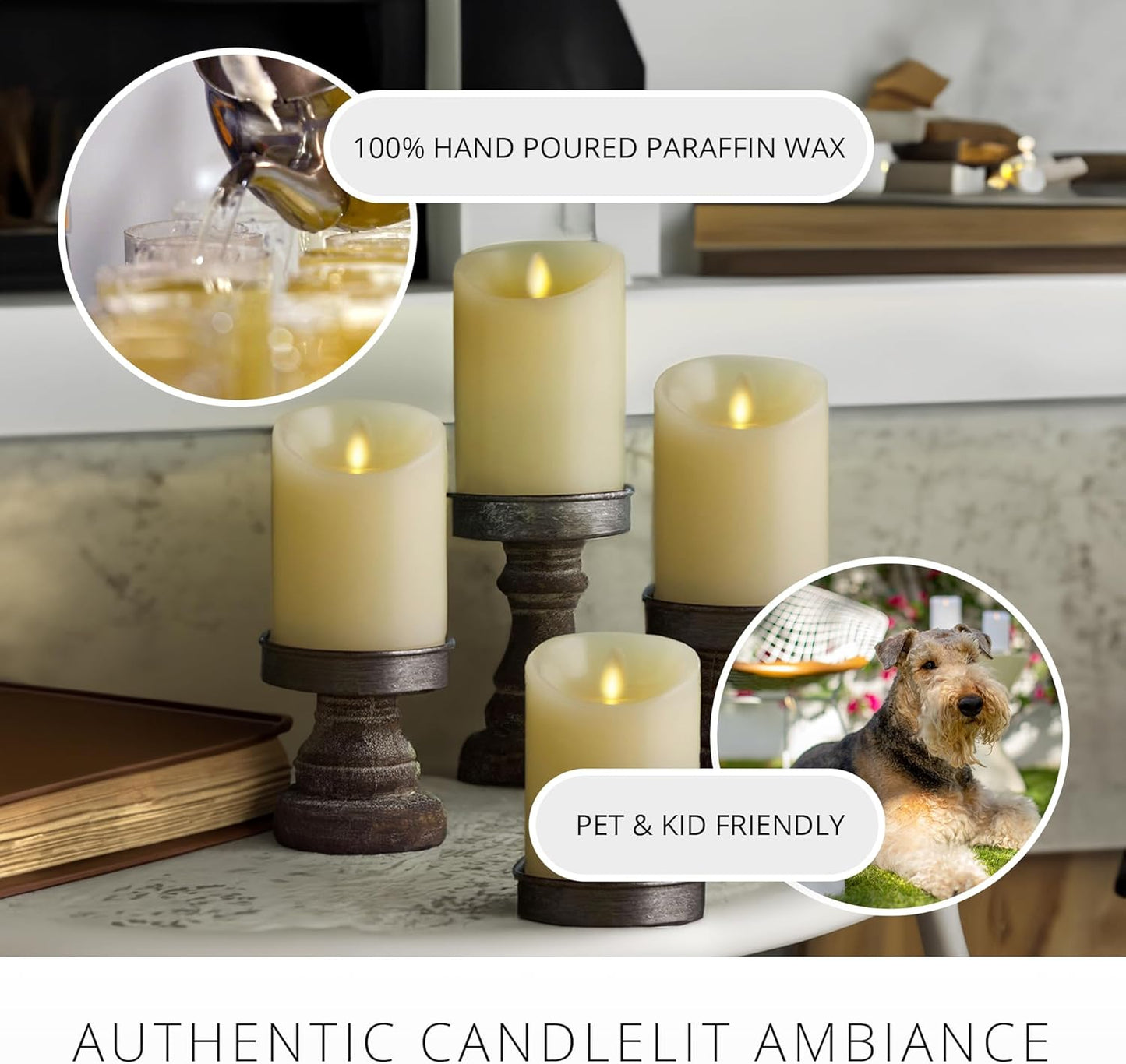 Luminara Flameless LED Battery Operated Ivory Pillar Candle, Flickering Realistic Moving Flame, 3" x 4.5" Luminous Real Wax Indoor Home Decor Pack of 1
