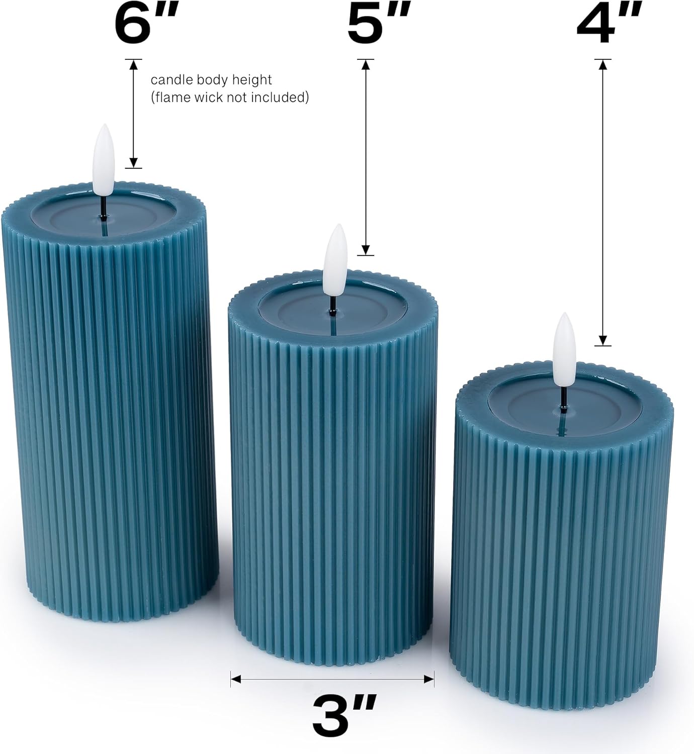 Fluted Ribbed LED Pillar Candles, Cream Beige, with Realistic Reflective Melted-Wax Effect – Flickering Flame, Remote, Dimmable, Flameless, Battery Operated, Home & Wedding Decor (Set of 3)