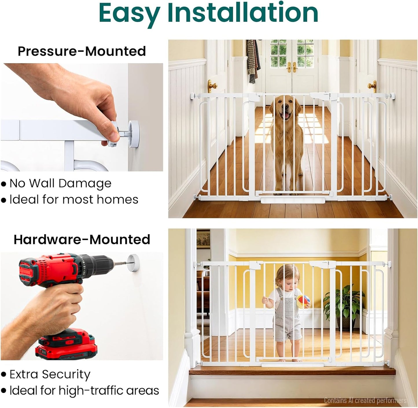 Cumbor 30-46" Baby Gate for Stairs, Mom's Choice Awards Winner-Auto Close Dog Gate for The House, Gifts for Mom, Easy Install Pressure Mounted Pet Gates for Doorways, Black