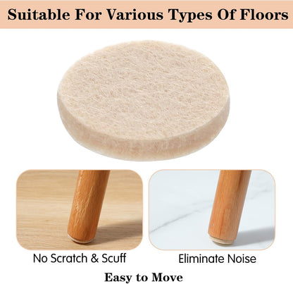 96 Pcs Felt Furniture Pads for Hardwood Floors, Self Adhesive Chair Leg Floor Protectors Non Slip Anti Scratch Felt Pads for Furniture Feet, 3/4" Round, Beige
