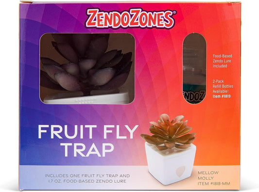 ZendoZones Succulent Fruit Fly Trap – Mellow Molly Design with White Base – Eco-Friendly Indoor Fruit Fly Control – Easy-to-Use Decorative Trap