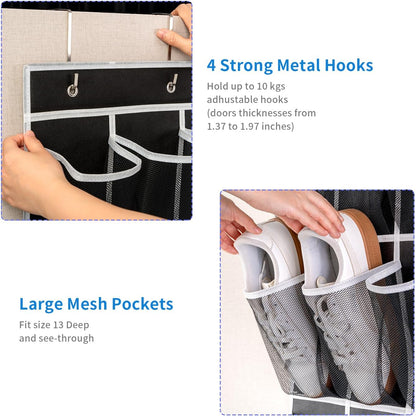 SAVERHO 35 Pockets Over the Door Shoe Organizer, Hanging Shoe Organizer for Door with 35 Mesh Pockets Large Capacity Shoe Hanging Storage Bag with 4 Metal Hooks (White-1Pack)
