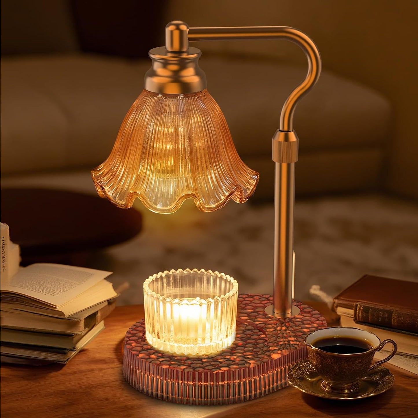 Candle Warmer Lamp with Adjustable Height - Flameless 4-Level Dimmable Wax Warmer, Timer Function & Stylish Design in Multiple Colors (Green)