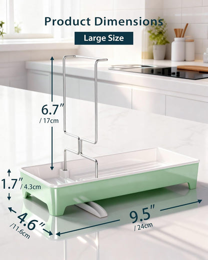 Minimalist Sink Caddy, Rustproof Sponge Holder for Kitchen Sink with 304 Stainless-Steel Brush Holder, Countertop Rack Organizer with Raised Ridges & Silicone Drain Tube (Black, Large)