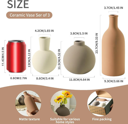 Ceramic Vase Set of 3, Decorative Vases Home Decor Modern Neutral Flower Pampass Boho Vase for Living Room, Table, Mantel, Entryway, Bookshelf, Kitchen, Bedroom, Bathroom - White