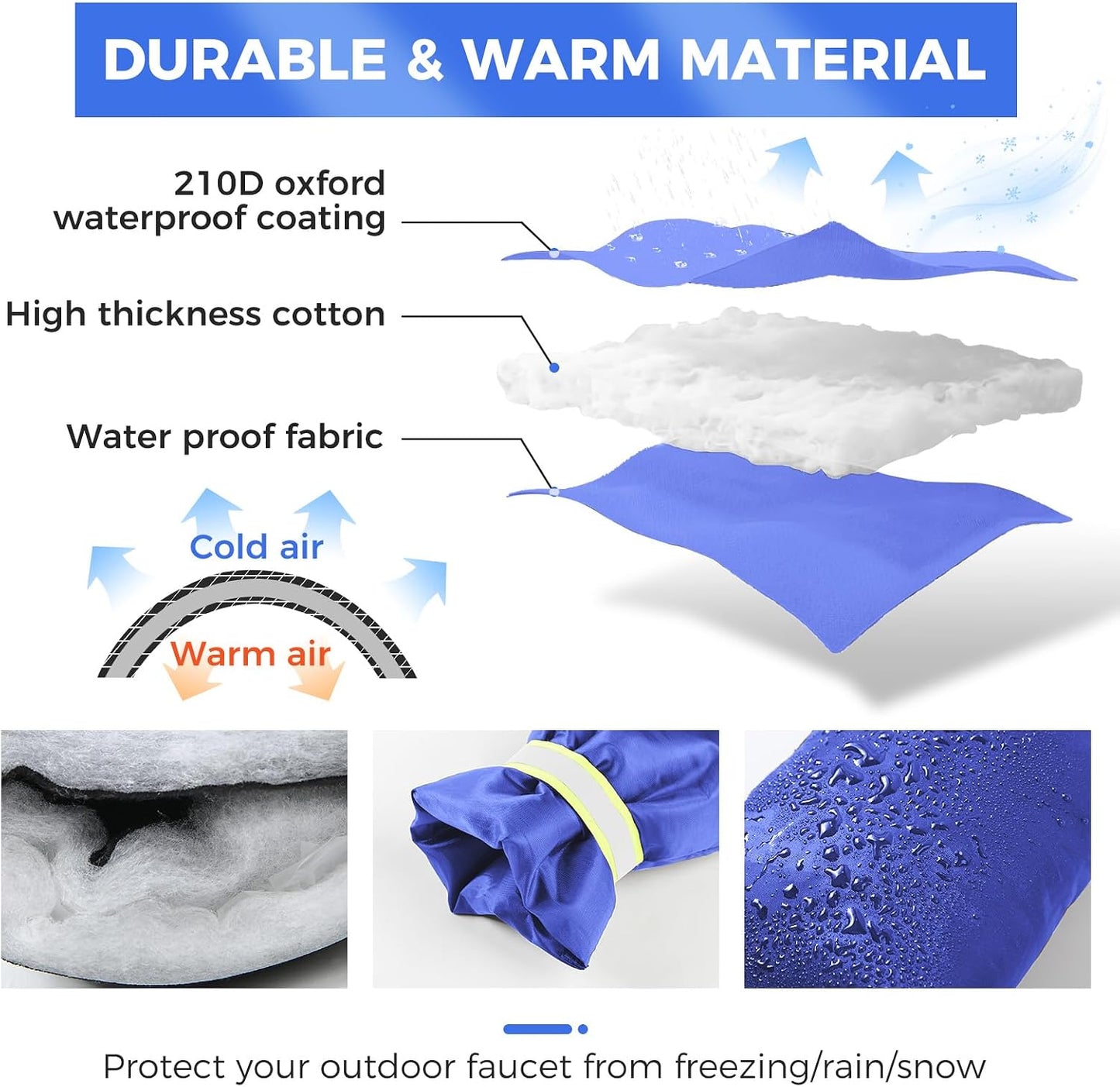 Outdoor Faucet Covers for Winter Freeze Protection, Hose Bib Covers for Winter, Water Spigot Cover Winter Insulated, 2 Pack 6.7" x 9.5" Pipe Insulation Cover Socks Outside Faucet Freeze Protector Blue