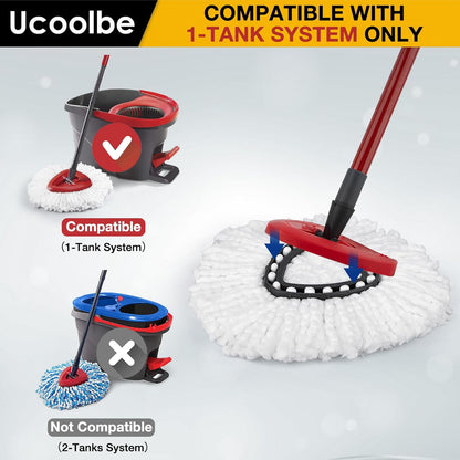 Spin Mop Replacement Head for O Cedar 2 Tank RinseClean, 4 Microfiber mop Refill, 1 Scrub Brush, 1 Mop Stick, 1 Mops Base, Deep Cleaning, 30" to 58" Mop Handle Replacement