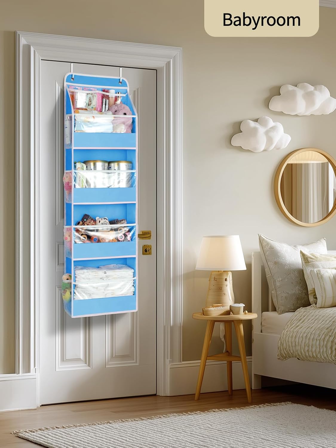 Yecaye 5 Tier Over the Door Organizer, Swing-proof Door Organizer Hanging with Clear PVC Windows, Behind the Door Storage for Bedroom Nursery Closet Laundry Pantry Bathroom, Grey