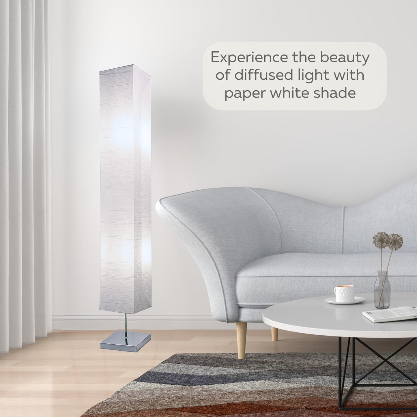 LIGHTACCENTS Home Decor Floor Lamp (Set of 2) 59 Inch Paper Floor Lamp Pair with Polished Chrome Base, Room Decor Lamps for Living Room, Rice Paper Lantern Lights, On/Off Footswitch