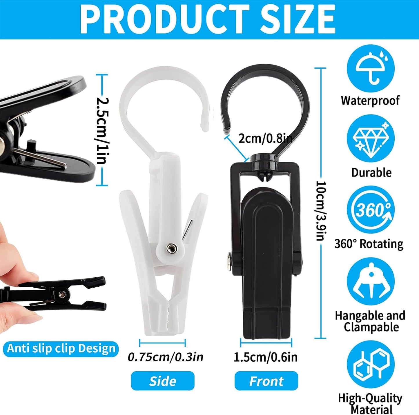 VinBee 20 PCS Laundry Hooks with Clips Super Strong Plastic Home Travel Swivel Hanging Hanger Closet Organizer Clamps Socks Boot Bras Towels for Bathroom Wardrobe Kitchen Office - 4.3 Inches (Black)