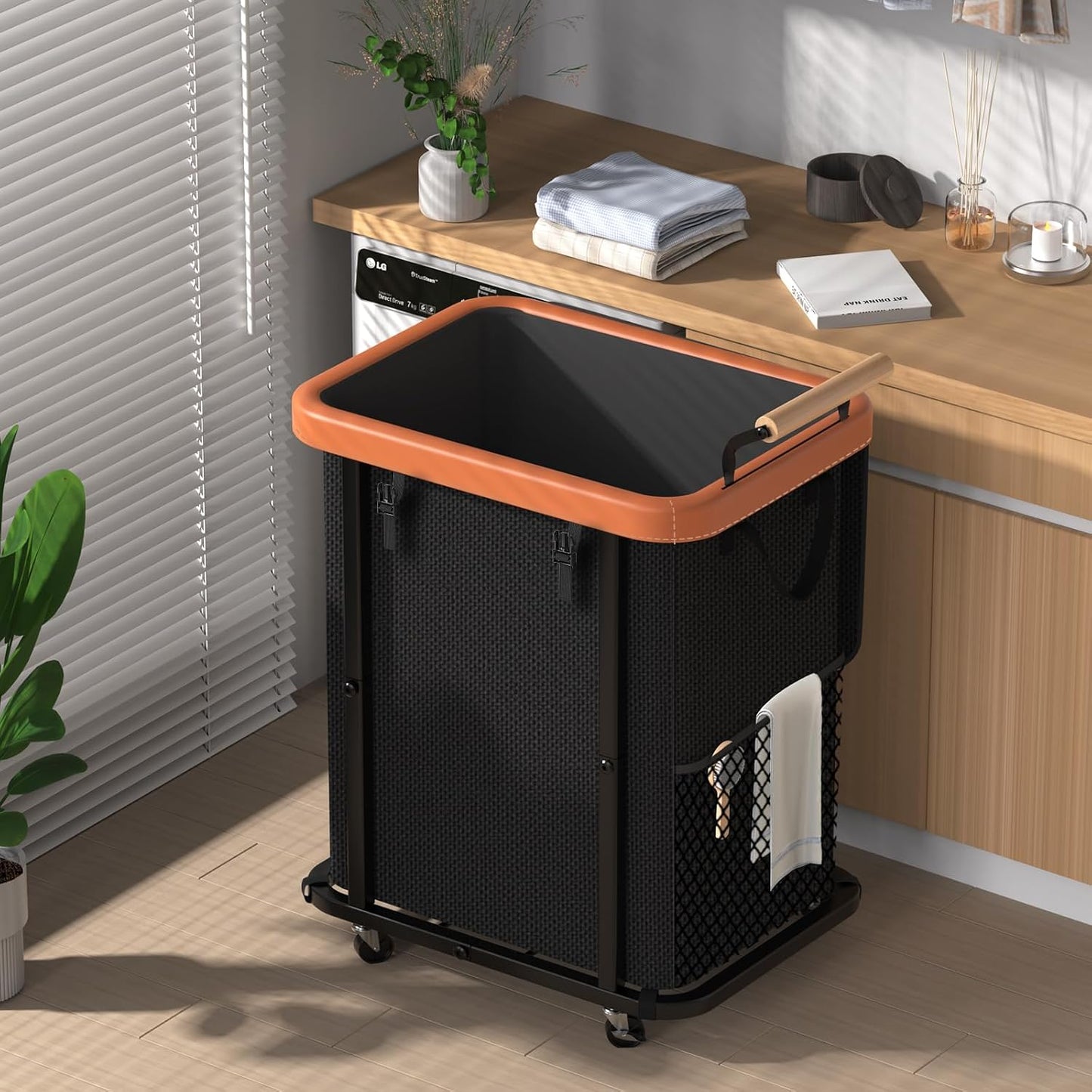 Rolling Laundry Hamper with Wheels, Laundry Hamper 3 Section with Lid, Laundry Basket with Rolling Lockable Wheels and Handle, Laundry Basket Organizer for Laundry Room, Bedroom 230L Black