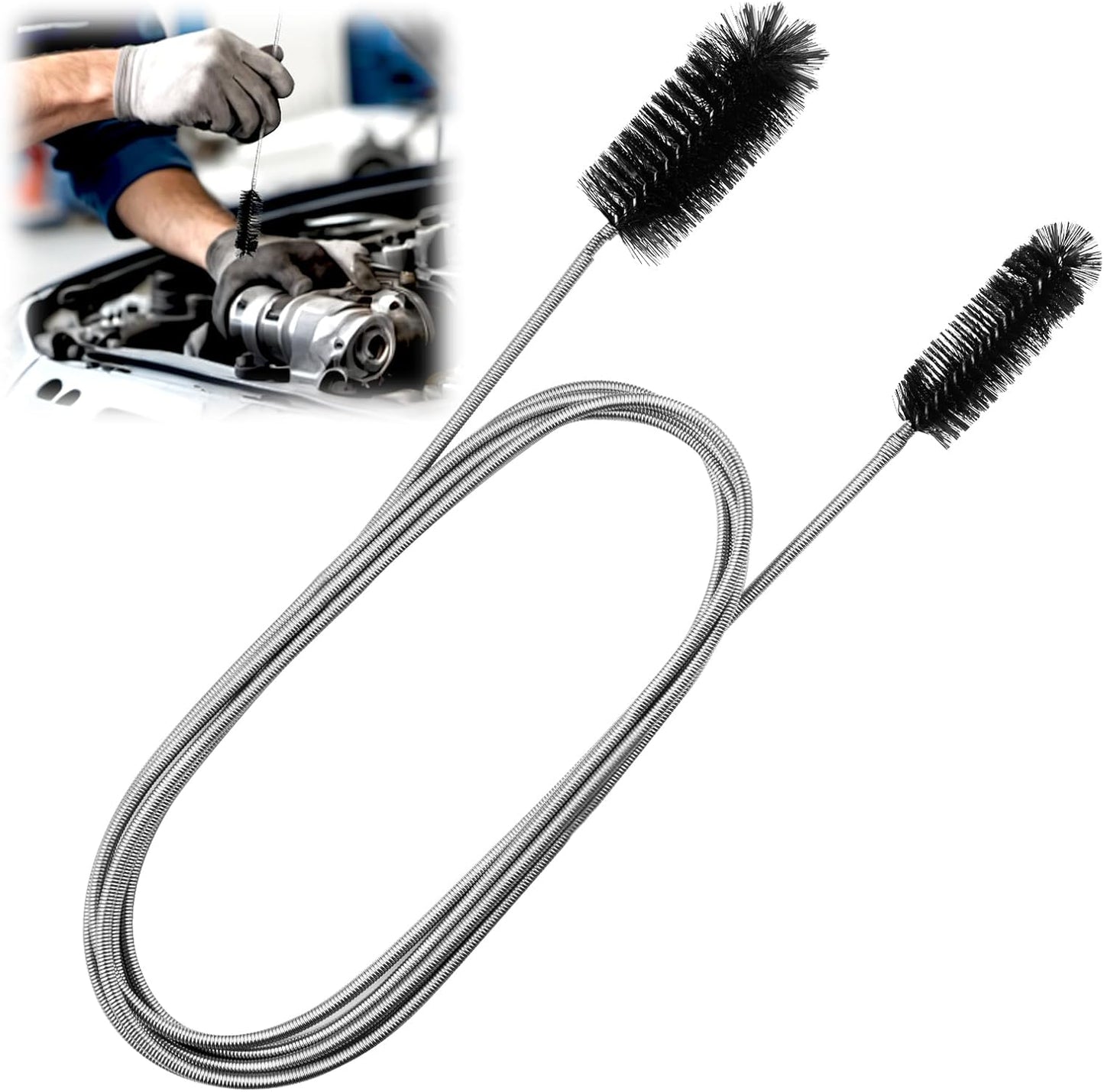 78" Long Flexible Car Drain Cleaning Brush,Stainless Steel/Nylon Pipe Cleaner Brush with Double Head,Slim Car Drain Brushes Pipe Cleaning Tool as Auto Sunroof Drains Cleaner